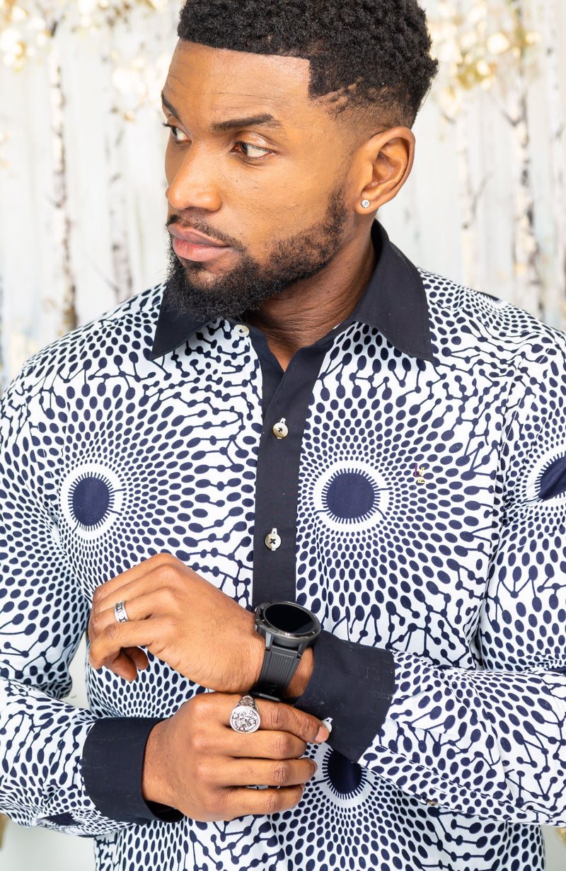 African Shirts for Men | Mens African Shirt - Mens Long-sleeve Polo - Alexander