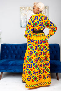 Kente High Neck Deep V African Print Maxi Dress - NATALIA