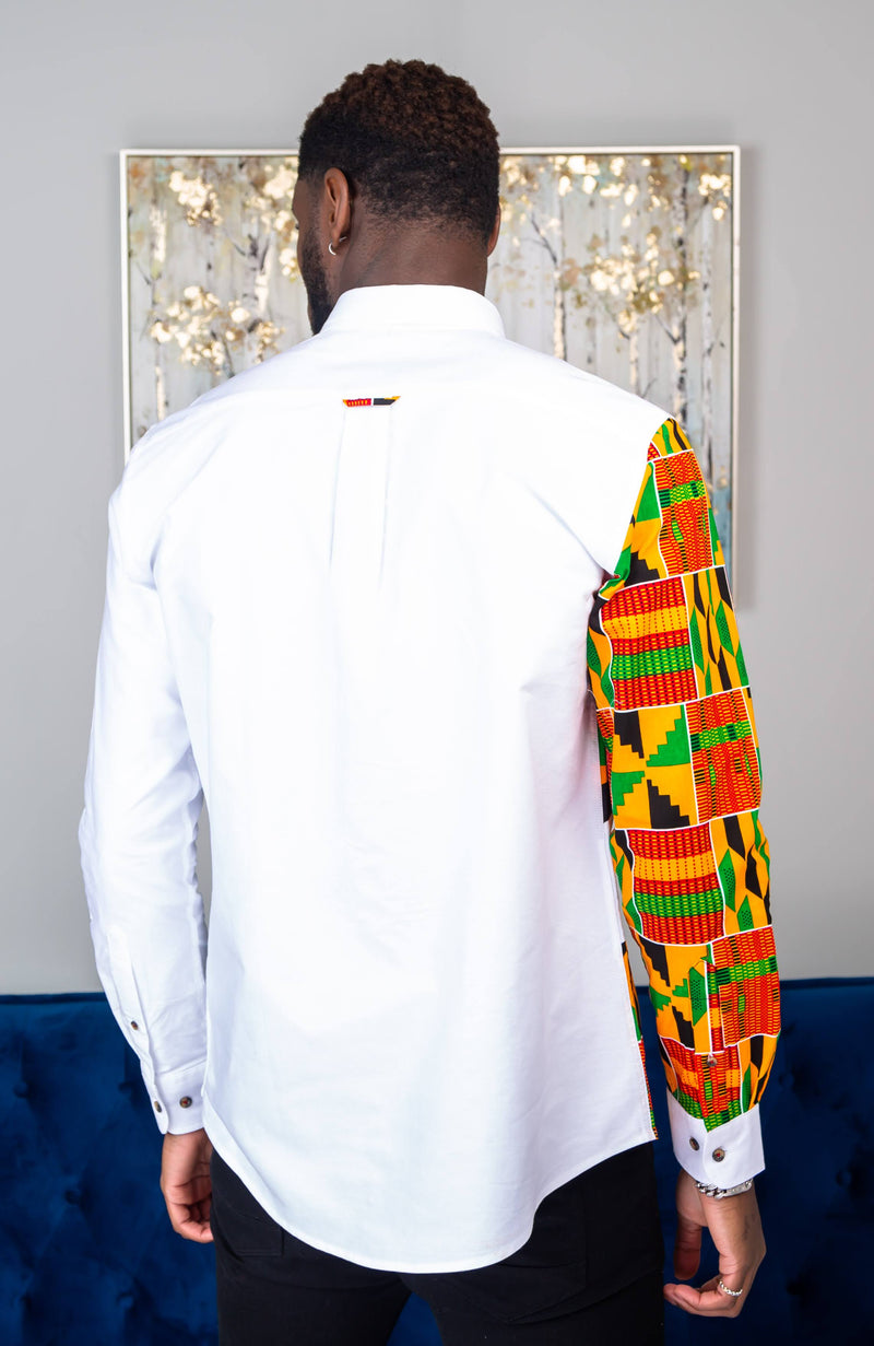 African Shirts for Men | Mens African Shirt - Skinny Fit White Button Down Oxford Shirt - KENDRICK