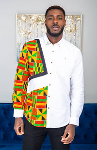 African Shirts for Men | Mens African Shirt - Skinny Fit White Button Down Oxford Shirt - KENDRICK