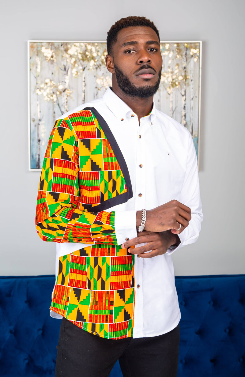 African Shirts for Men | Mens African Shirt - Skinny Fit White Button Down Oxford Shirt - KENDRICK