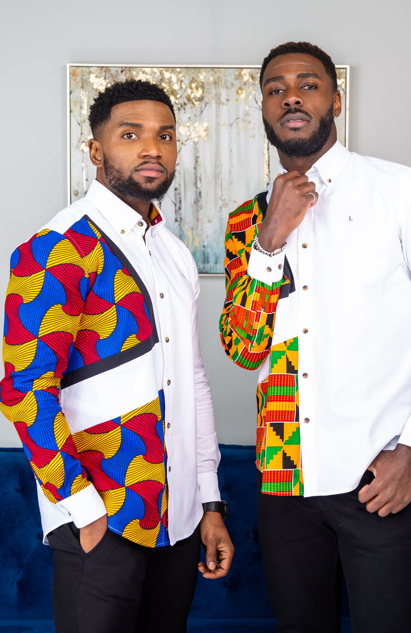 African Shirts for Men | Mens African Shirt - Skinny Fit White Button Down Oxford Shirt - KENDRICK