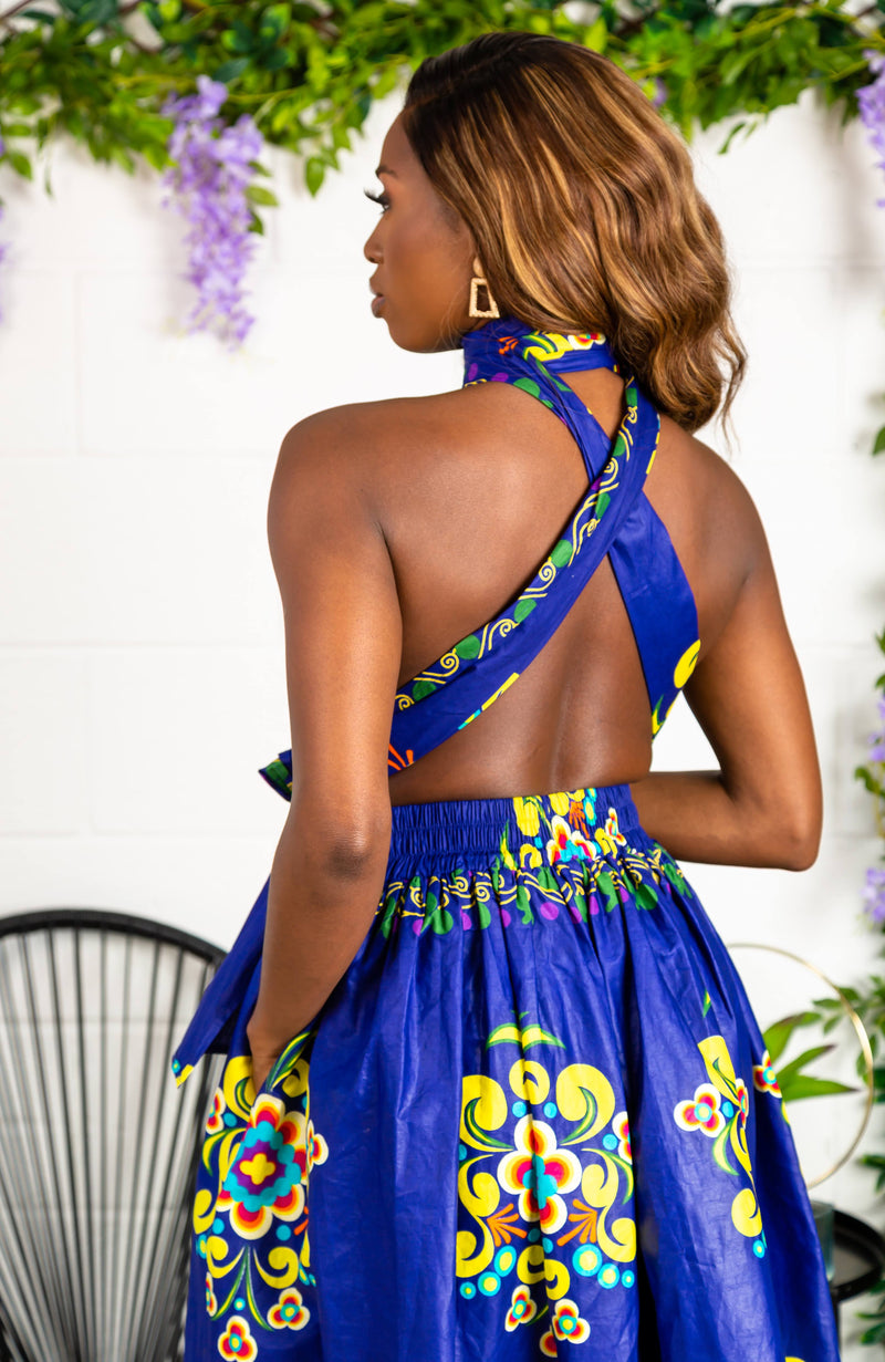 African Print Blue Infinity Multiway Maxi Dress - FRANCA – LAVIYE