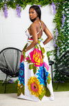 African Print White Floral Infinity Multiway Maxi Dress - THALIA