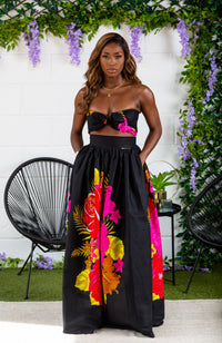 Beautiful Ankara Floral Maxi Black Skirt and Scarf - KISHA