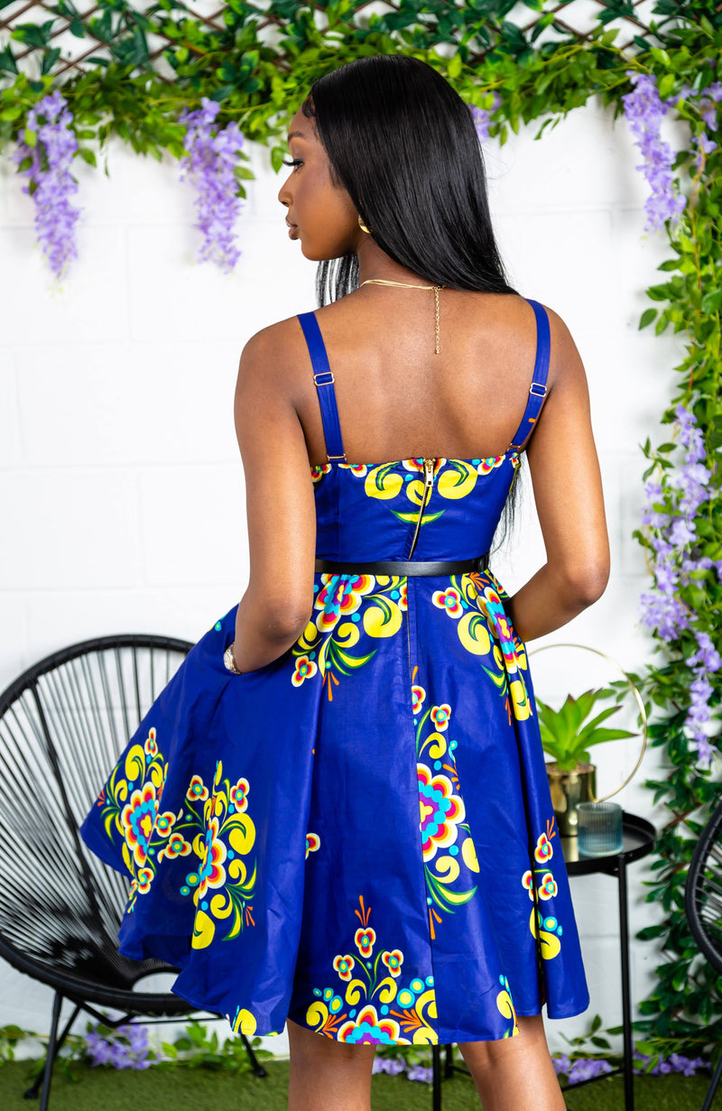 African Print Fit & Flare Corset Midi Dress - FRANCA