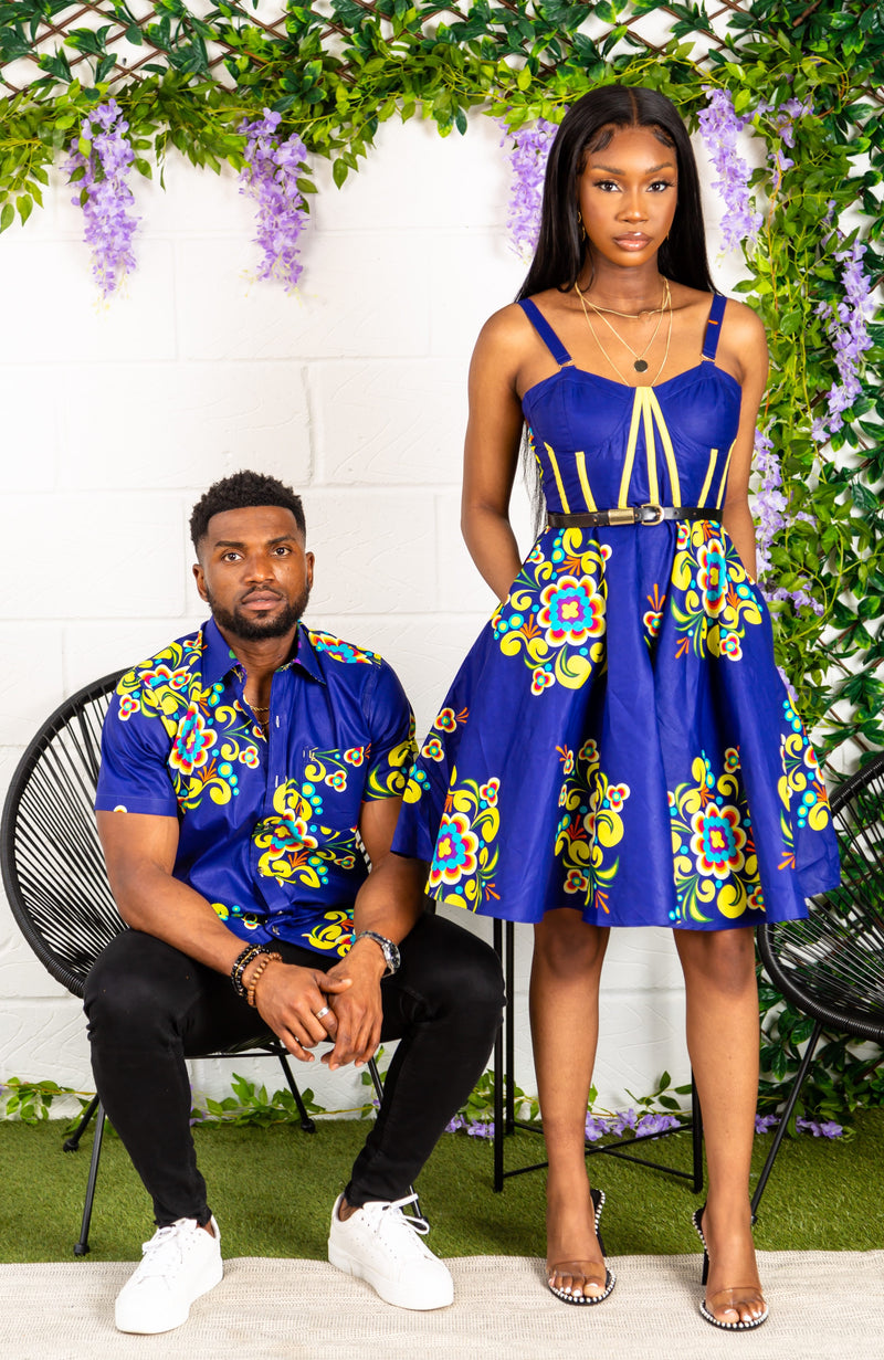 African Print Fit & Flare Corset Midi Dress - FRANCA