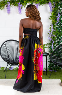 Beautiful Ankara Floral Maxi Black Skirt and Scarf - KISHA