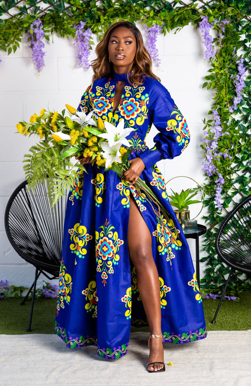 african dresses with long sleeves Low Neck Deep V Long Sleeve | African Maxi Dress