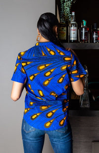 African Polo Shirt for Women | Unisex Ankara Short Sleeve Shirt - ELLA