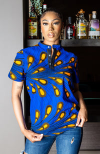 African Polo Shirt for Women | Unisex Ankara Short Sleeve Shirt - ELLA